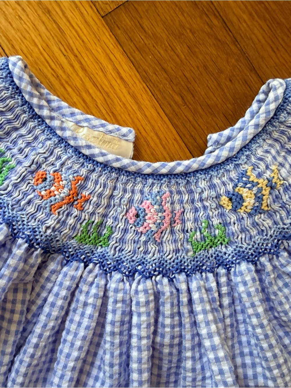 Rosalina Collection Blue Gingham Smocked Fish Bishop Dress - Girls 18M